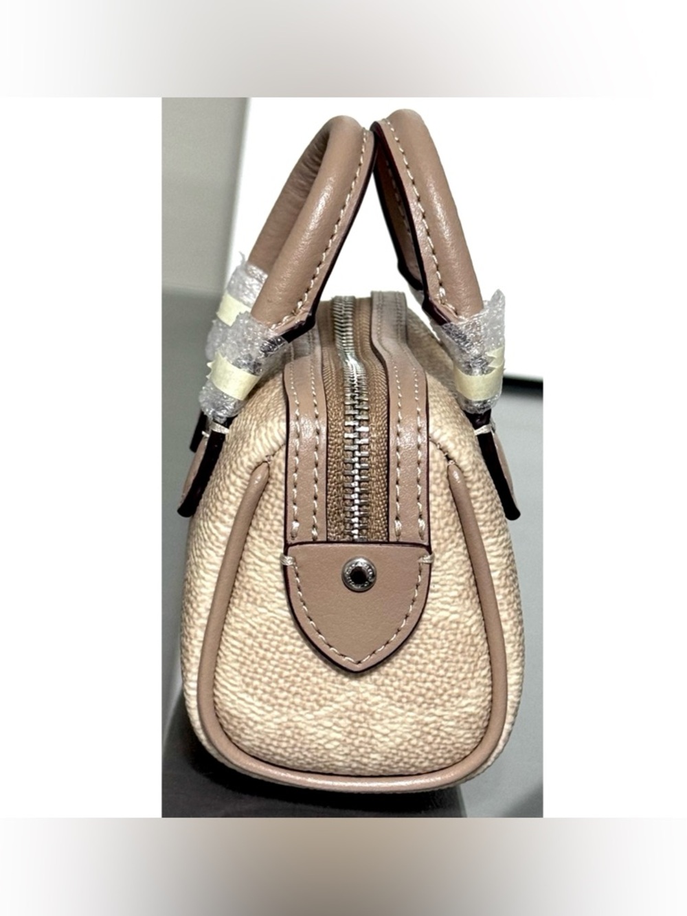 COACH Mini Rowan Bag Charm In Signature Canvas, SILVER/ SAND/‎ TAUPE - Picture 4 of 7